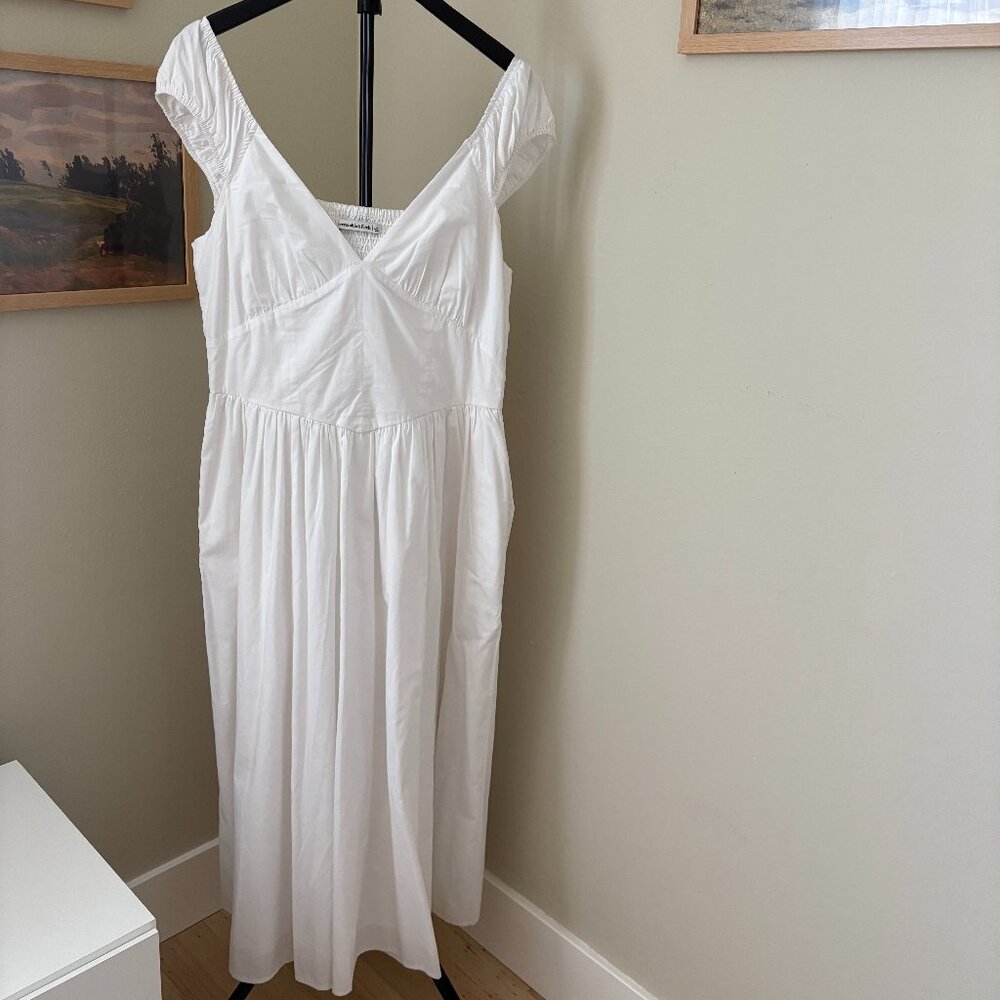abercrombie & fitch corset cap sleeve midi dress white nwt